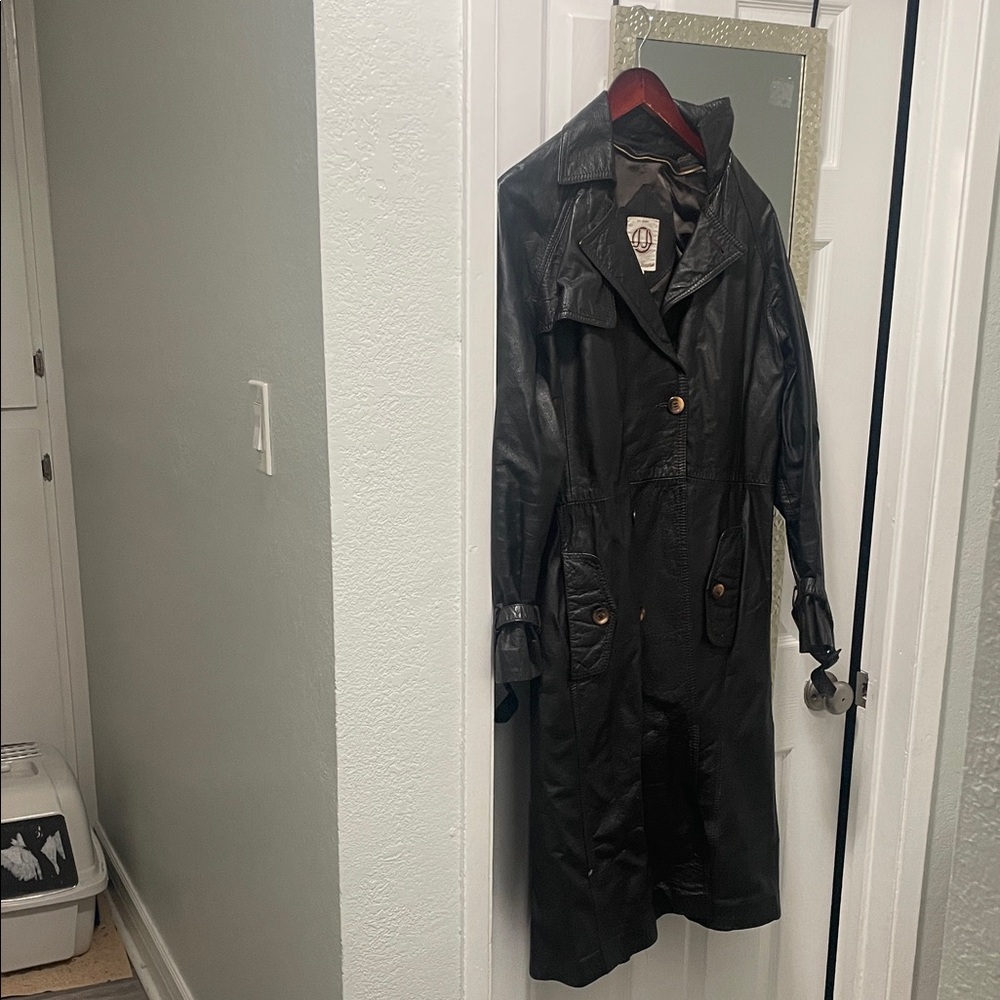 Black Real Leather Trench Coat